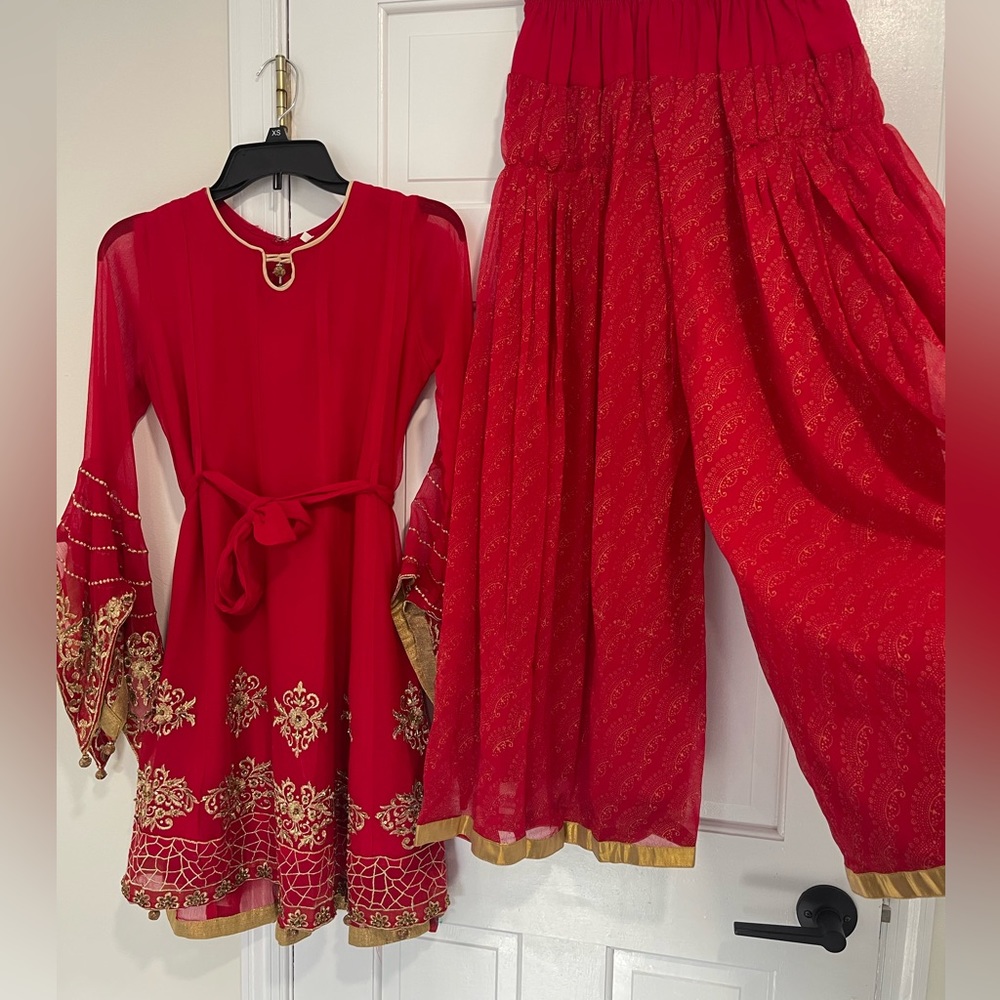 2 beautiful red fancy girls dresses